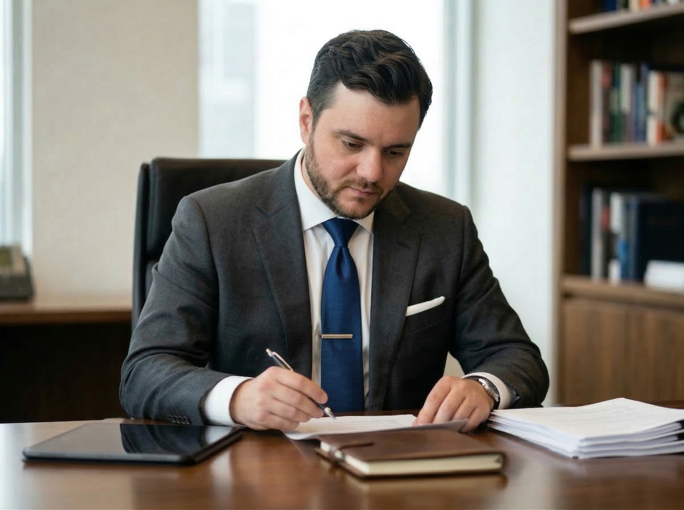 Attorney reviewing legal brief